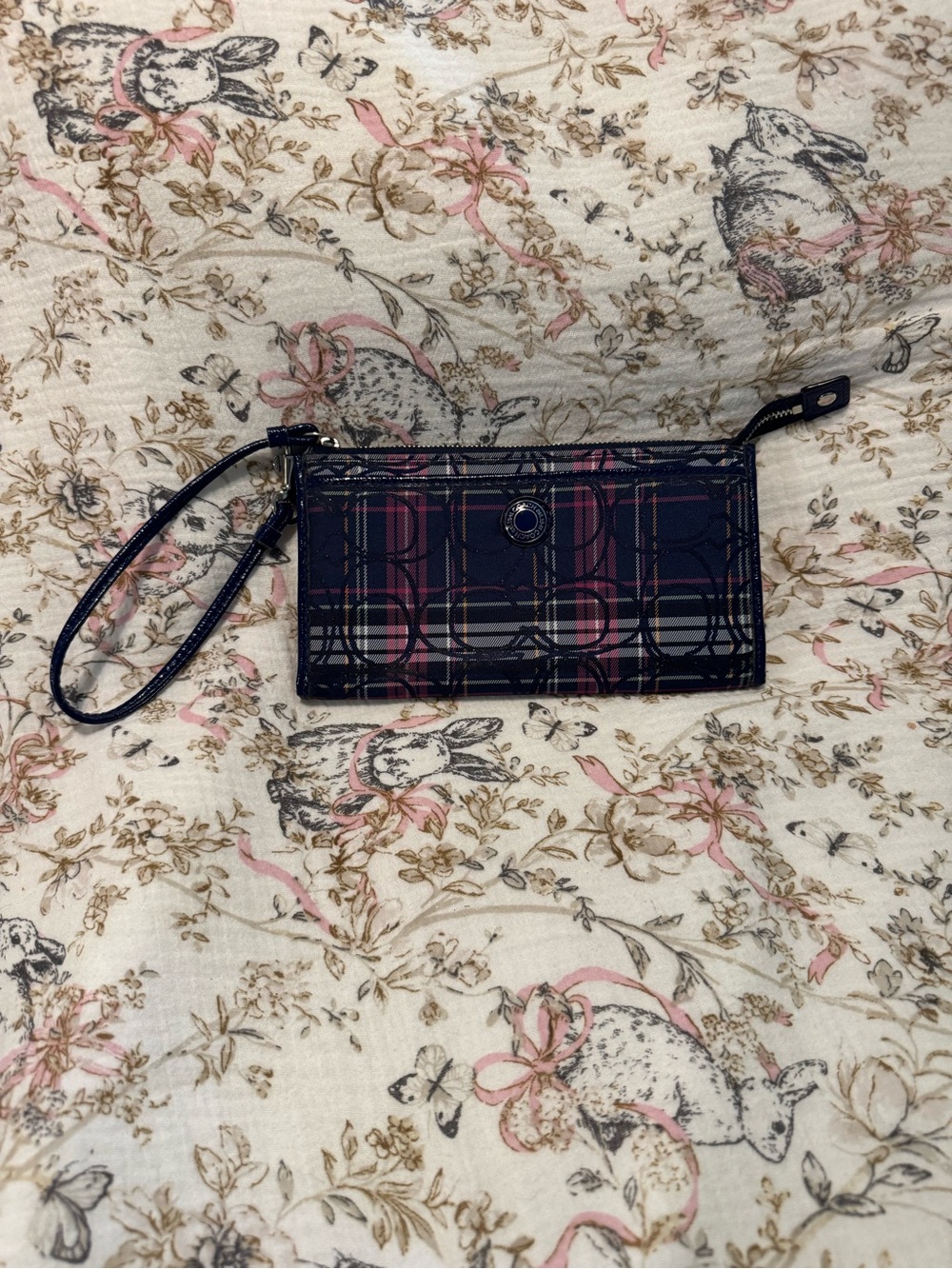 Coach Poppy Navy Tartan Wristlet Wallet